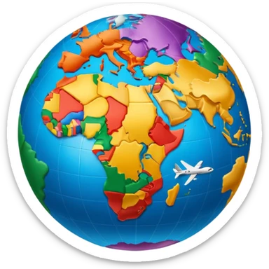 Globe Showing Europe-Africa with plane flying around it sticker