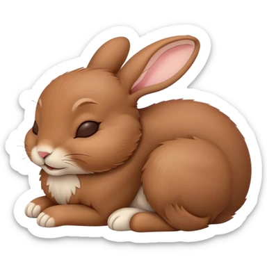 Meme-Worthy Cute Sleeping Brown Rabbit Portrait Emoji, Head resting peacefully with a contented smile, showcasing a delightfully sturdy build and a luxuriously soft brown fur, eyes shut in a serene nap, Simplified yet hilariously adorable features, highly detailed, glowing with a soft, drowsy light, high shine, relaxed and utterly lovable, stylized with an air of playful laziness, bright and heartwarming, soft glowing outline, capturing the essence of a comically sleepy bunny, so meme-worthy it feels like it could instantly become the next viral sensation of adorable slumber! sticker