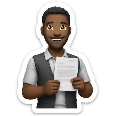 happy man who hold an signed contract in his arms sticker