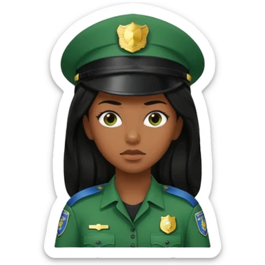 Female POLICE IN green, long black hair, brown skin sticker