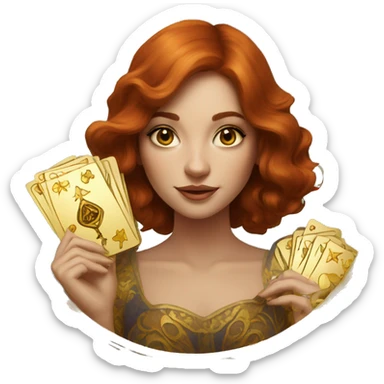 auburn hair beautiful girl with tarot gold cards sticker