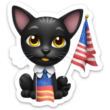 Black Cat with one good eye waving a flag that says “happy birthday Isaac” sticker