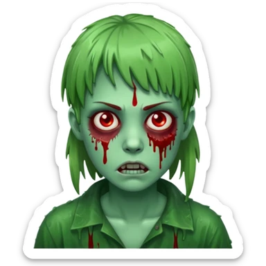 Zunbi na chuva cabelo de franjinha pele verde sangrenta sticker