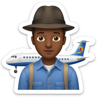 Visage homme créole réunionnais avec chapeau arrive avion sticker
