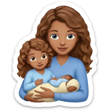 Light brown wavy haired mom and blue eyeswith brown skinned newborn baby sticker