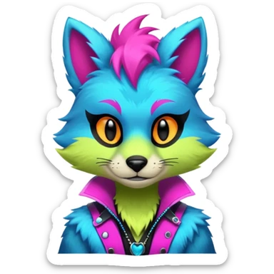 Anthropomorphic Anthro Furry edgy colorful neon-colored shiny punky badass cool stylish handsome smexy Animal-furry-fursona  (half body) sticker
