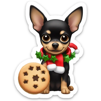 black & tan chihuahua puppy holding a christmas cookie sticker