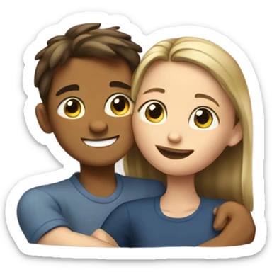 Create a picture where a twelve-year-old boy hugs a twelve-year-old girl sticker