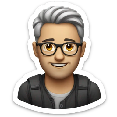 man with glasses, nordic face and a bit of stubble and a V-shaped jaw sticker