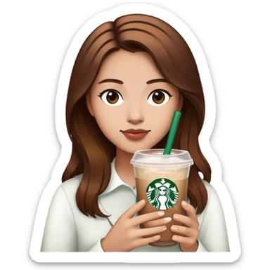 A person with brown hair and a glass of starbuks sticker