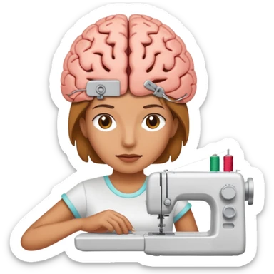 Una persona cosiendo un cerebro sticker