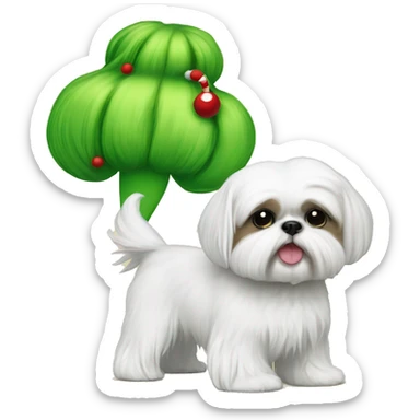 White Shih Tzu with a grinch toy ￼ sticker