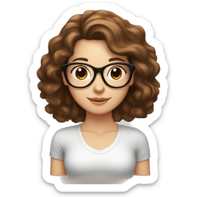 White girl with wavy brown hair, brown eyes and black glasses doing yoga sticker