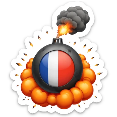 French flag with bomb next to it and explosion effect sticker