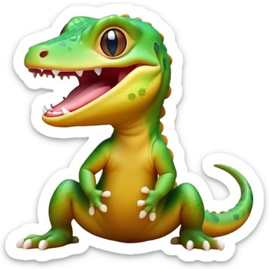 Cinematic Cute Yawning Gecko Portrait Emoji, Head tilted slightly with a dramatic, wide-open yawn, showcasing a compact, smooth-scaled body with slightly drooping eyelids and a relaxed, open-mouthed expression, Simplified yet irresistibly adorable features, highly detailed, glowing with a soft, cozy ambient glow, high shine, relaxed yet expressive, stylized with a hint of whimsical charm, soft glowing outline, capturing the essence of a drowsy yet affectionate gecko that appears ready to stretch out for a nap! sticker