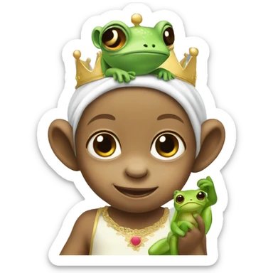 baby monkey with frog prince headband  sticker