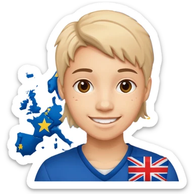 Europe styled student. Europe map with flags inside of the map is on the background  sticker