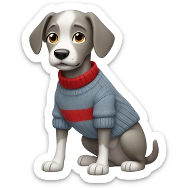 Dog with grey sweater with his paws in his pockets with blue pants and red shoes sticker