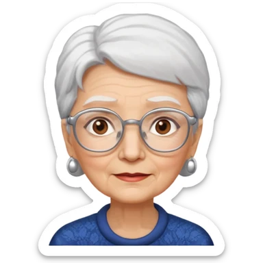 Create me emoji of an old lady. mid-size white hair to left side. Square glasses. Brown eyes. sticker