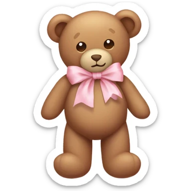 light brown teddy bear with a light pink ribbon bow aesthetic sticker