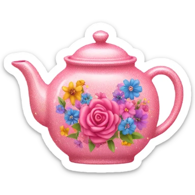 Pink glittery teapot with flowers  sticker