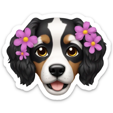 Perrita negra con flores sticker