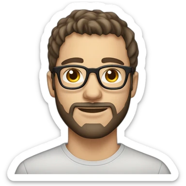 a brown haired 27 year old male with a grey streak in the front of his wearing glasses with a scruff beard sticker