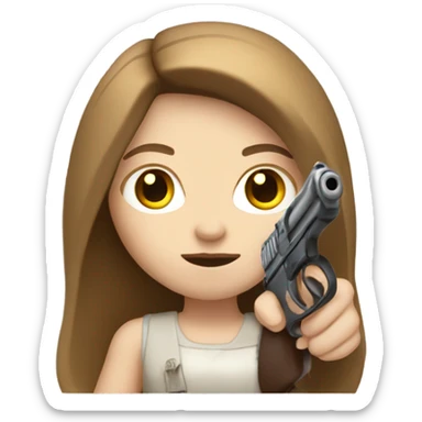 Pale girl Long brown hair holding a gun  sticker
