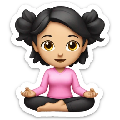 a girl in pink clothes with black hair with white skin sits in the lotus position sticker