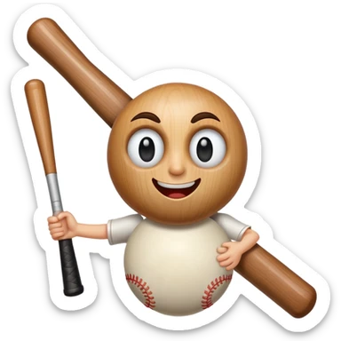 Cartoon baseball bat with a small friendly face and a winking eye sticker