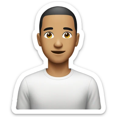 young guy with a black buzzcut, tech sticker