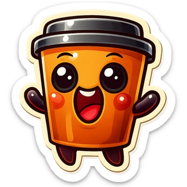 Tall coffee cup, wild, over the top, excited, big eyes, big mouth sticker