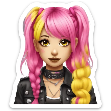 hime gyaru girl, hot pink and yellow split-dyed hair, dark makeup, punk clothes sticker