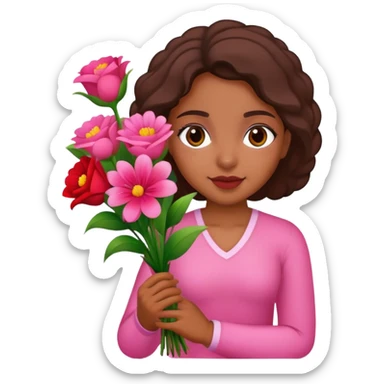 Brazilian girl with pink and red bouquet of flowers sticker