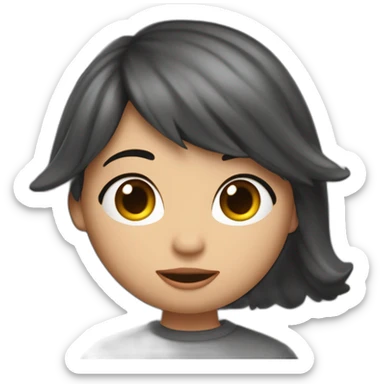 foto estilo pixar 3D de un chico con pelo negro y ojos marrones dandole un beso en la mejilla a una chica morena de pelo largo  con ojos cerrados sacando la lengua, dentro  de un coche gris sticker