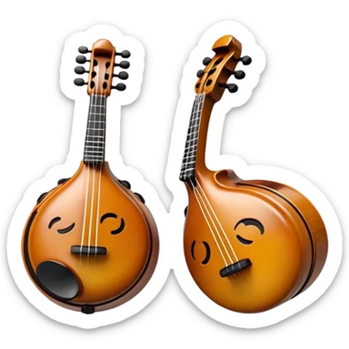 Create a lively and rhythmic emoji representing castanets. The design should feature the iconic wooden or plastic castanets with a glossy finish, held in an open position to showcase their shape. Include subtle details like the grooves or carvings on the castanets to reflect their craftsmanship. Add musical notes or small soundwaves around them to suggest the percussive sound they produce. Use warm, earthy tones like brown, tan, and red to evoke their traditional, vibrant feel. The background should be transparent. sticker