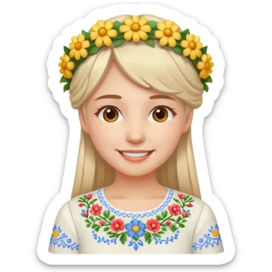 Ukrainian girl in a white embroidered shirt with a flower crown on her head sticker