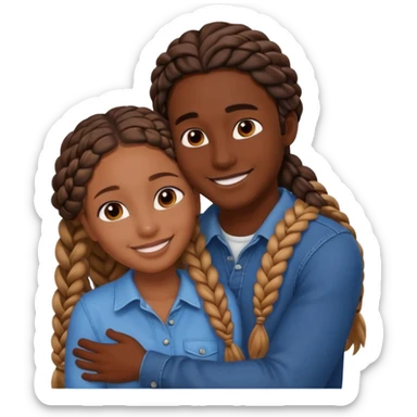 dark skin girlfriend with braids hugs brown skin boyfriend with long hair  sticker