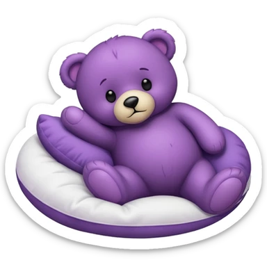 Purple teddy bear sleeping on a white pillow  sticker