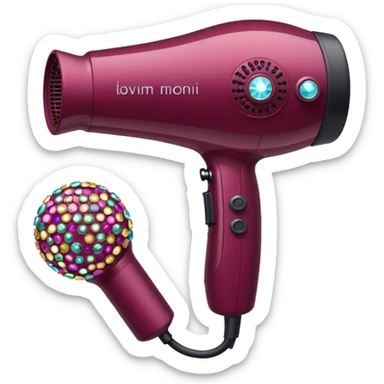 burgundy blow dryer covered in gems sticker
