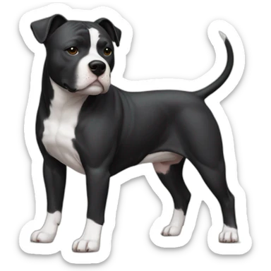 The Staffordshire Bull Terrier has a short, smooth coat and a muscular body, black and whayt color sticker