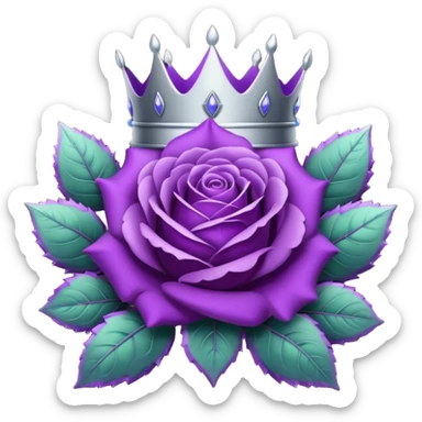 Purple rose with silver crown and a purple emblem leaf wreath sticker