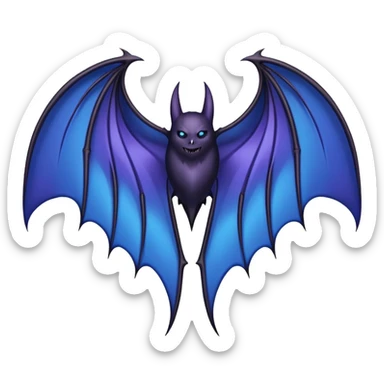 Dark fantasy bat wings, symmetrical, sharp edges, deep black with subtle blue-purple highlights, realistic, high detail, isolated on black background sticker