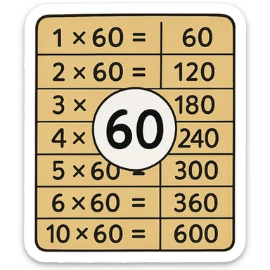 Edit the image to have a white background behind the number in the center of the 60 table, while keeping the rest transparent. Maintain the original style as much as possible. sticker