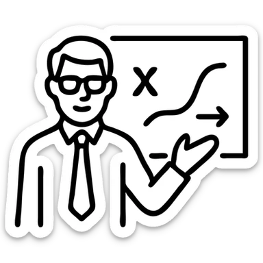 male teacher explaining a concept on a white board, animated gesture, casual-professional look, icon style sticker