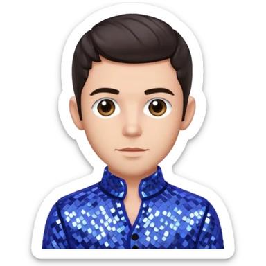 Jonathan Bailey with dark brown hair, perwinkle sequin outfit sticker