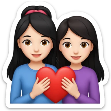 2 girls that have a heart one hair black the other brown  ( brown abd black) sticker