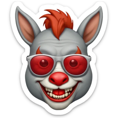 Zombie donkey with sun glasses and red hair and joker nose hungry  sticker