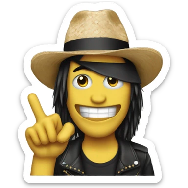 rock fan with a straw hat and a rock n roll hand sign sticker