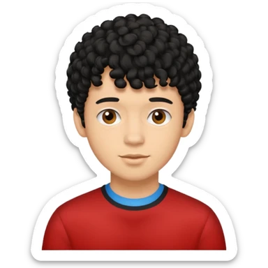 Young man with black curly hair fringe Haircut and light darāt skin sticker